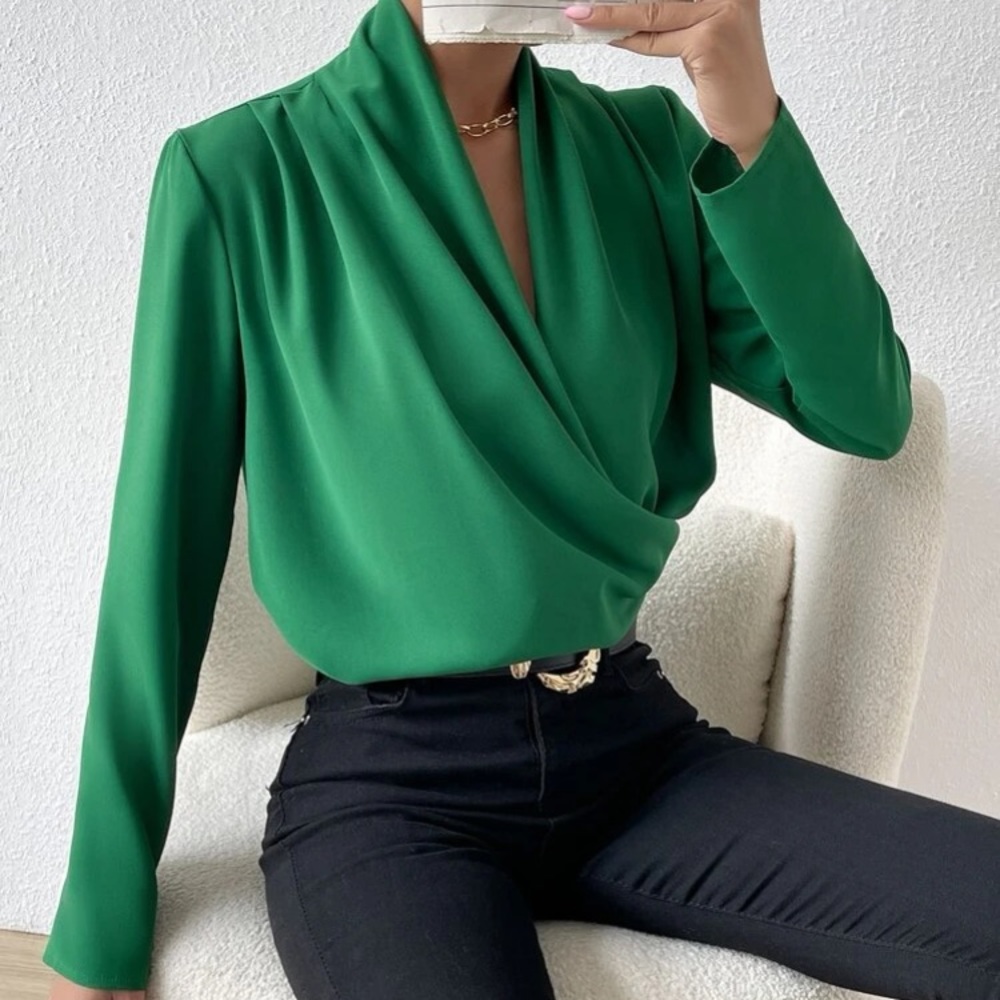 Elegant Women's Emerald Wrap Blouse